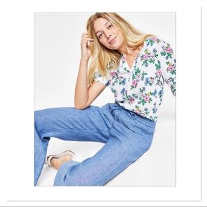 Charter Club 100% Linen Straight Leg Pants Sz Large Pull-on Elastic Waist Beach